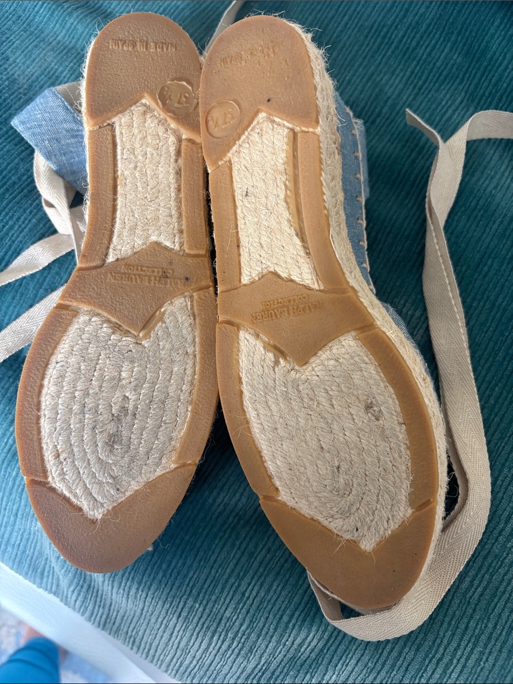 Ralph Lauren Chambray Blue Canvas Espadrille Wedges with Cream Ties - Picture 3 of 5